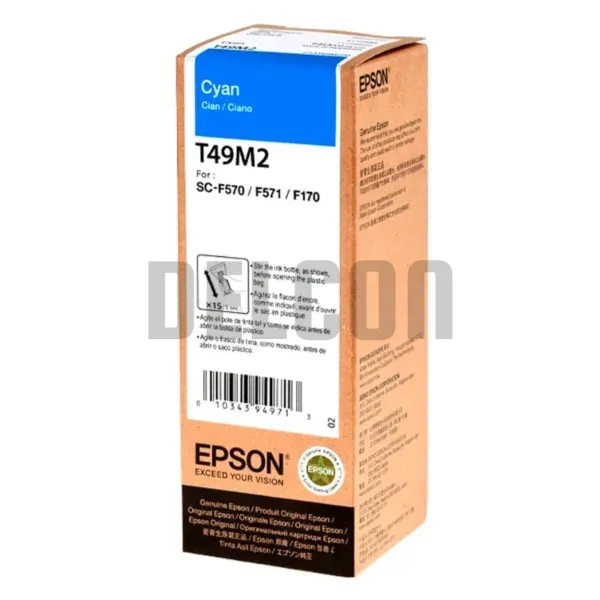 Tinta Epson T49M220 (T49M2) Color Cyan, Compatile Con Impresora e Plotter Epson SureColor SC-F170 / SC-F570 / SC-F571, Rendimiento 6.000 Páginas.