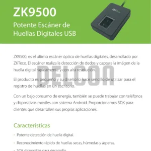 Lector Biometrico De Huella Digital Zkteco ZK9500 USB, Enrolador, Material Optico, CPU 280MH z DSP, Flash 32 MB, Calidad de imágen 2 millones de píxeles CMOS.