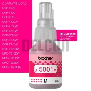 Tinta Brother BT5001M Magenta. Compatible Con Impresoras Brother T420W-V / T426W / T910DW / T920DW / T4500DW. Rendimiento 5.000 Páginas.