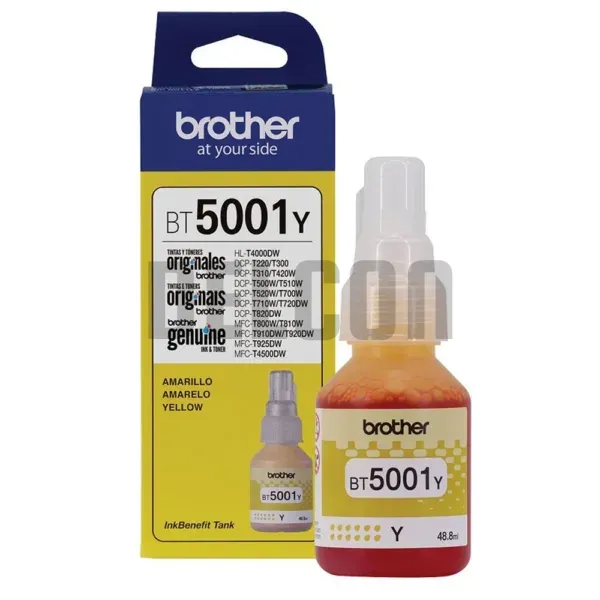 Tinta Brother BT5001Y Amarillo. Compatible Con Impresoras Brother T420W-V / T426W / T910DW / T920DW / T4500DW. Rendimiento 5.000 Páginas.