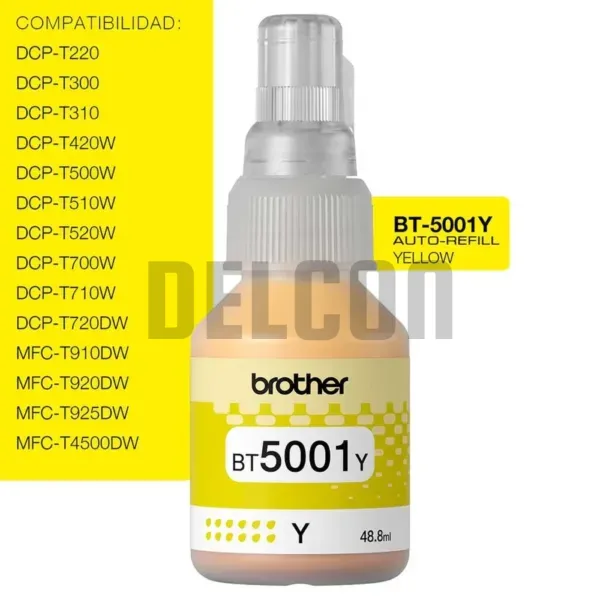 Tinta Brother BT5001Y Amarillo. Compatible Con Impresoras Brother T420W-V / T426W / T910DW / T920DW / T4500DW. Rendimiento 5.000 Páginas.