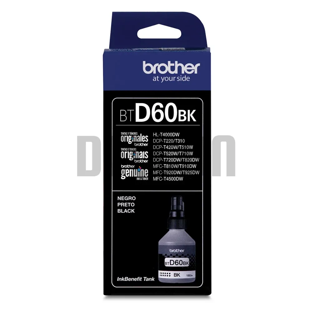 Tinta Brother BTD60BK Negro. Compatible Con Impresoras Brother HL-T4000DW / T420W-V / T426W / T910DW / T920DW / T4500DW. Rendimiento 6.500 Páginas.