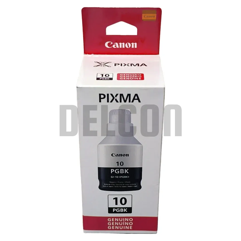 Botella De Tinta Canon GI-10 Negro, Para Impresoras Canon Pixma G5010 / G5011 / G6010 / G6011 / G7010 / GM2010 / GM2011, Rendimiento 8.300 Páginas.