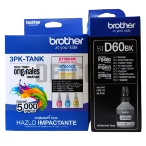 Tinta Brother BTD60BK | BT5001C | BT5001M | BT5001Y Color Negro Cyan Magenta Amarillo. Para Impresora Brother HL-T4000DW / T420W-V / T426W / T4500DW.