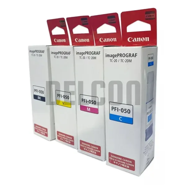 Tintas Canon PFI-050 Color Negro Cyan Magenta Amarillo, Para Impresora / Plotter Canon ImagePROGRAF TC-20 / iPF TC-20M (Juego Completo)