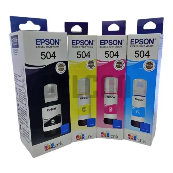 Pack De Tintas Epson T504 Color Negro Cyan Magenta Amarillo, Compatible Con Impresoras Epson Ecotank L4150 / L4160 / L4260 / L6270/ L14150, (Juego Completo)