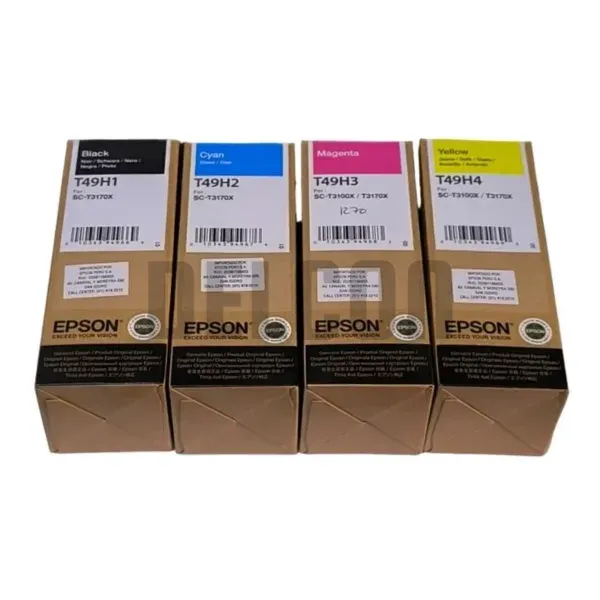 Pack De Tintas Epson T49H (T49H1|T49H2|T49H3|T49H4) Para Impresora e Plotter Epson SureColor SC-T3100X / SC-T3170X, Color Negro Cyan Magenta Amarillo.