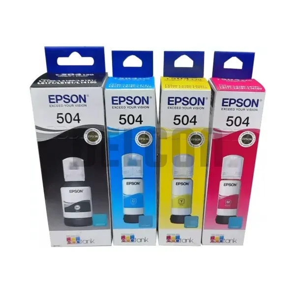 Pack De Tintas Epson T504 Color Negro Cyan Magenta Amarillo, Compatible Con Impresoras Epson Ecotank L4150 / L4160 / L4260 / L6270/ L14150, (Juego Completo)