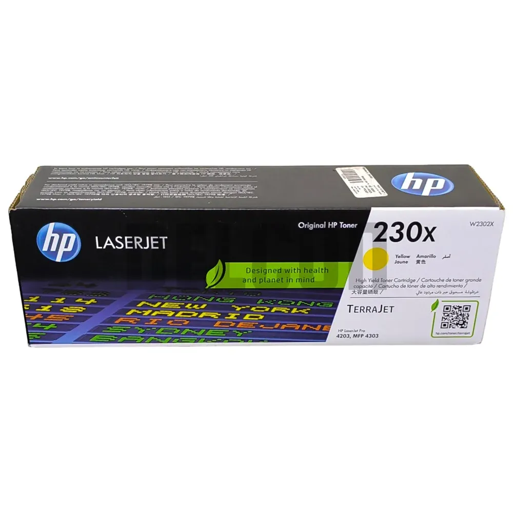 Toner Hp W2302X 230X Color Amarillo, Compatible Con Impresoras Hp Color LaserJet Pro 4203dw / Pro MFP 4303fdw. Rendimiento 5.500 Páginas.