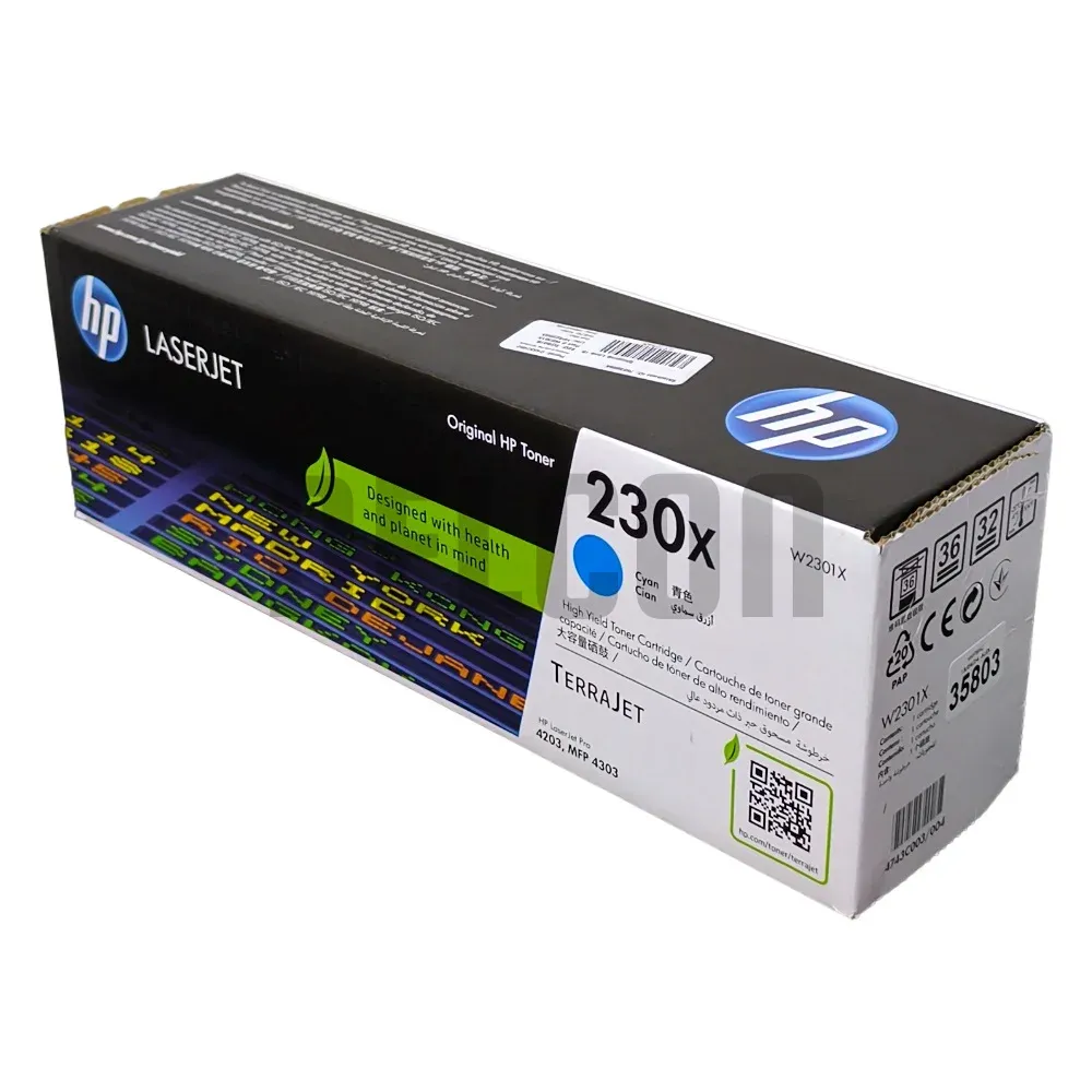 Toner Hp W2301X 230X Color Cyan, Compatible Con Impresoras Hp Color LaserJet Pro 4203dw / Pro MFP 4303fdw. Rendimiento 5.500 Páginas.