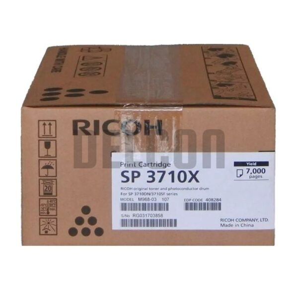 Toner Ricoh SP 3710X Series (408284) Black, Compatible Con Impresoras Ricoh SP 3710DN / SP 3710SF / M 320F / P 311, Rendimiento 7.000 Paginas.